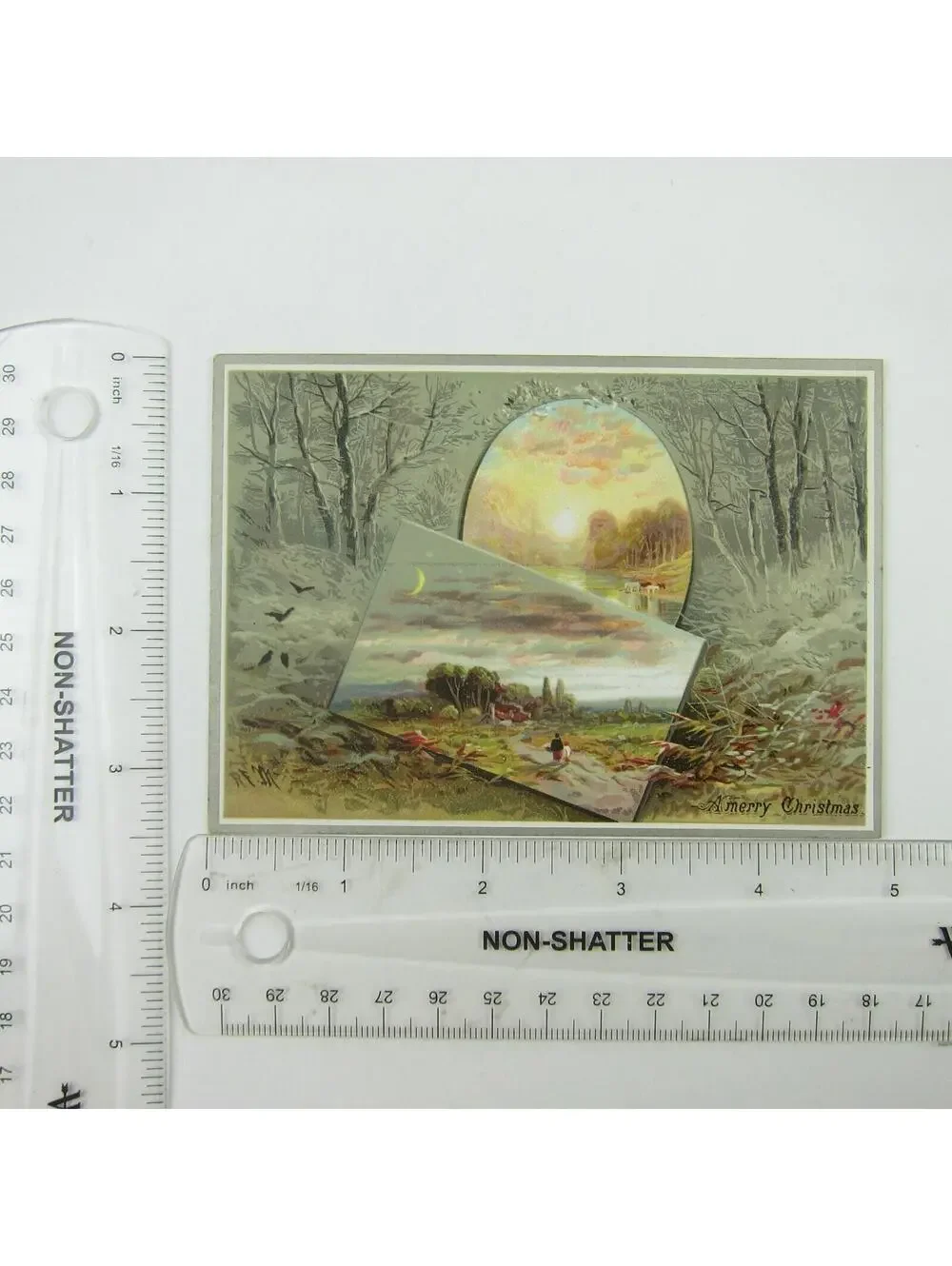 Victorian Christmas Card Raphael Tuck & Sons Rural Woods Stream Animals Antique